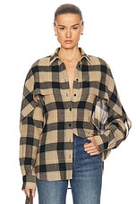 Stella McCartney Check Cape Shirt in Light Camel, view 1, click to view large image.