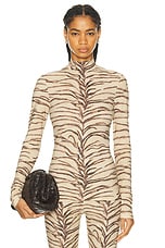 Stella McCartney Tiger Fluid Jersey Turtleneck Top in Natural, view 1, click to view large image.