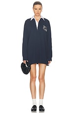 Stella McCartney Cat Oversized Rugby Polo Shirt in Navy, view 1, click to view large image.