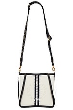 Stella McCartney Striped Cotton Mini Crossbody Bag in White & Ink, view 1, click to view large image.