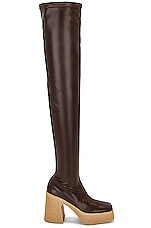 Stella McCartney Skyla Stretch Thigh High Boot in Chocolate Brown, view 1, click to view large image.