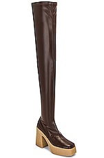 Stella McCartney Skyla Stretch Thigh High Boot in Chocolate Brown, view 2, click to view large image.
