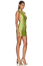 SAMI MIRO VINTAGE Open Seam Low Back Halter Dress in Iridescent Green, view 2, click to view large image.