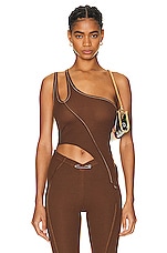 SAMI MIRO VINTAGE Asymmetric One Shoulder Tank Top in Double Dyed Brown, view 1, click to view large image.