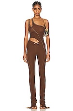 SAMI MIRO VINTAGE Asymmetric One Shoulder Tank Top in Double Dyed Brown, view 5, click to view large image.