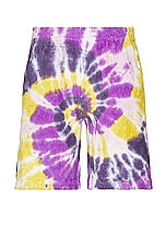 South2 West8 String Easy Short Cotton Pile Tie Dye in B-Yellow & Purple, view 1, click to view large image.