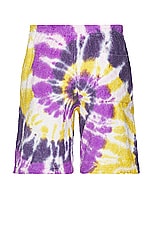 South2 West8 String Easy Short Cotton Pile Tie Dye in B-Yellow & Purple, view 2, click to view large image.
