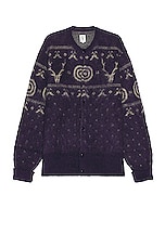 South2 West8 Loose Fit Crew Neck Cardigan in Purple, view 1, click to view large image.