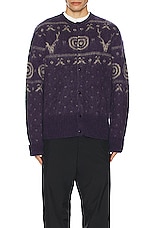 South2 West8 Loose Fit Crew Neck Cardigan in Purple, view 3, click to view large image.