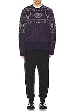 South2 West8 Loose Fit Crew Neck Cardigan in Purple, view 4, click to view large image.
