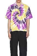 South2 West8 Cabana Shirt Cotton Pile Tie Dye in B-Yellow & Purple, view 3, click to view large image.