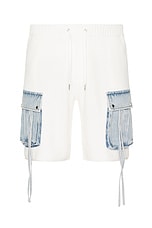 SER.O.YA Henry Cargo Short in White & Denim, view 1, click to view large image.