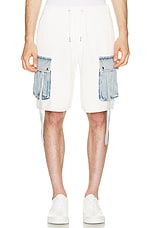 SER.O.YA Henry Cargo Short in White & Denim, view 5, click to view large image.