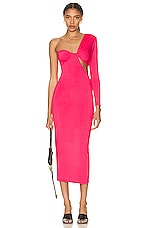 SER.O.YA Ivana One Sleeve Midi Dress in Coral, view 1, click to view large image.