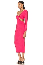 SER.O.YA Ivana One Sleeve Midi Dress in Coral, view 3, click to view large image.