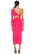 SER.O.YA Ivana One Sleeve Midi Dress in Coral, view 4, click to view large image.