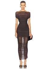 SER.O.YA Noel Off Shoulder Midi Dress in Ash Brown, view 1, click to view large image.