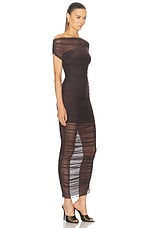 SER.O.YA Noel Off Shoulder Midi Dress in Ash Brown, view 2, click to view large image.