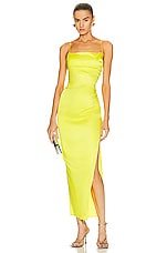 SER.O.YA Celino Silk Dress in Neon Lime, view 1, click to view large image.