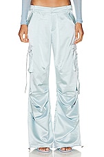 SER.O.YA Lai Satin Cargo Pant in Light Blue, view 1, click to view large image.
