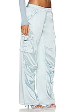 SER.O.YA Lai Satin Cargo Pant in Light Blue, view 3, click to view large image.