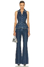 self-portrait Denim Jumpsuit in Blue, view 1, click to view large image.