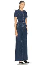 self-portrait Denim Buttoned Jumpsuit in Blue, view 2, click to view large image.