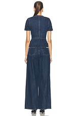 self-portrait Denim Buttoned Jumpsuit in Blue, view 3, click to view large image.