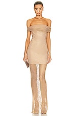 self-portrait Tan Hotfix Fishnet Maxi Dress in Nude, view 1, click to view large image.
