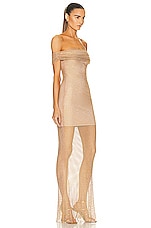 self-portrait Tan Hotfix Fishnet Maxi Dress in Nude, view 2, click to view large image.