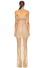 self-portrait Tan Hotfix Fishnet Maxi Dress in Nude, view 3, click to view large image.
