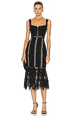 self-portrait Cord Lace Midi Dress in Black, view 1, click to view large image.
