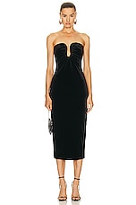self-portrait Velvet Strapless Midi Dress in Black, view 1, click to view large image.