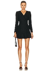 self-portrait Boucle V Neck Mini Dress in Black, view 1, click to view large image.