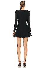 self-portrait Boucle V Neck Mini Dress in Black, view 3, click to view large image.
