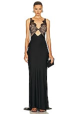 self-portrait Lace Satin Maxi Dress in Black, view 1, click to view large image.