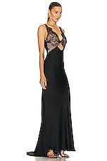 self-portrait Lace Satin Maxi Dress in Black, view 2, click to view large image.
