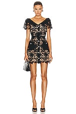 self-portrait Lace Open Neck Mini Dress in Black, view 1, click to view large image.