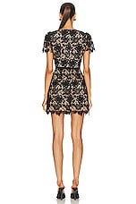 self-portrait Lace Open Neck Mini Dress in Black, view 3, click to view large image.