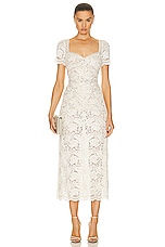 self-portrait Cord Lace Midi Dress in Cream, view 1, click to view large image.