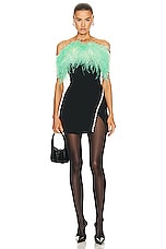 self-portrait Sequin Feather Mini Dress in Black, view 1, click to view large image.
