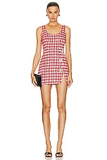 self-portrait Check Boucle Mini Dress in Red, view 1, click to view large image.