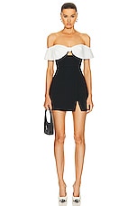 self-portrait Crepe Bow Mini Dress in Black, view 1, click to view large image.