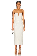 self-portrait Sequin Boucle Midi Dress in Cream, view 1, click to view large image.