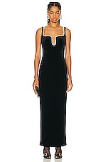 self-portrait Velvet Maxi Dress in Black, view 1, click to view large image.