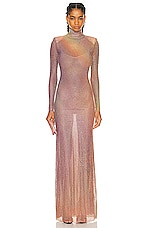 self-portrait Printed Rhinestone Maxi Dress in Iridescent, view 1, click to view large image.
