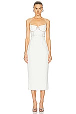 self-portrait Bonded Crepe Midi Dress in White, view 1, click to view large image.