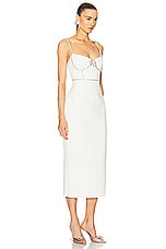 self-portrait Bonded Crepe Midi Dress in White, view 2, click to view large image.