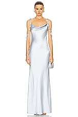 self-portrait Satin Flower Maxi Dress in Pale Blue, view 1, click to view large image.