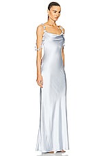 self-portrait Satin Flower Maxi Dress in Pale Blue, view 2, click to view large image.